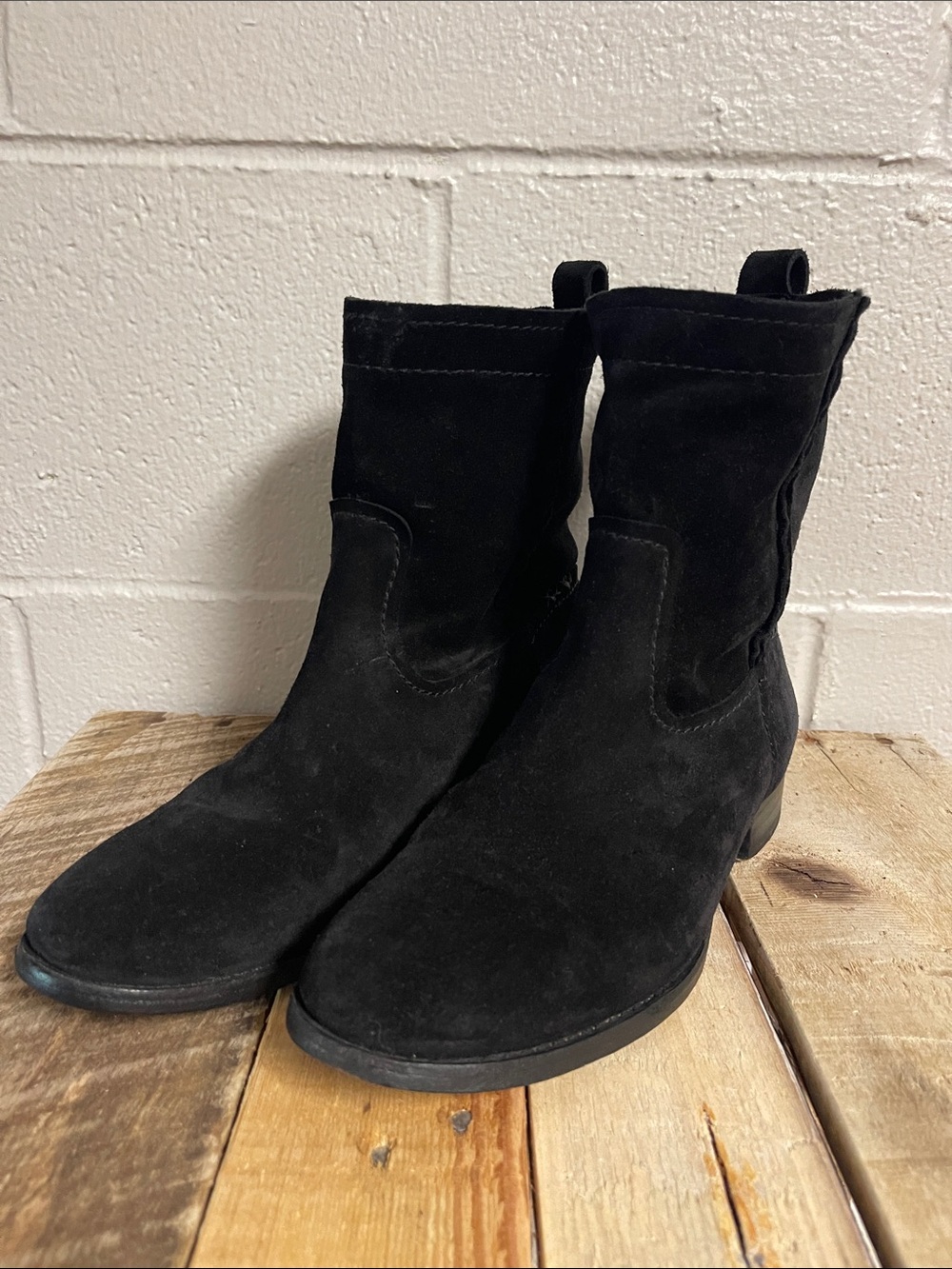 Frye Black Suede Short Pull-On Ankle Boots